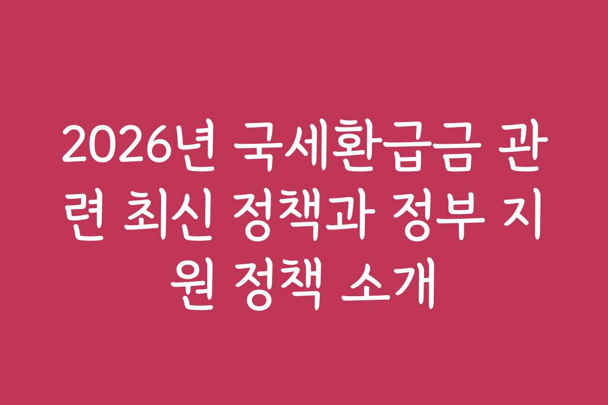 2026년 국세환급금 관련 최신 정책과 정부 지원 정책 소개