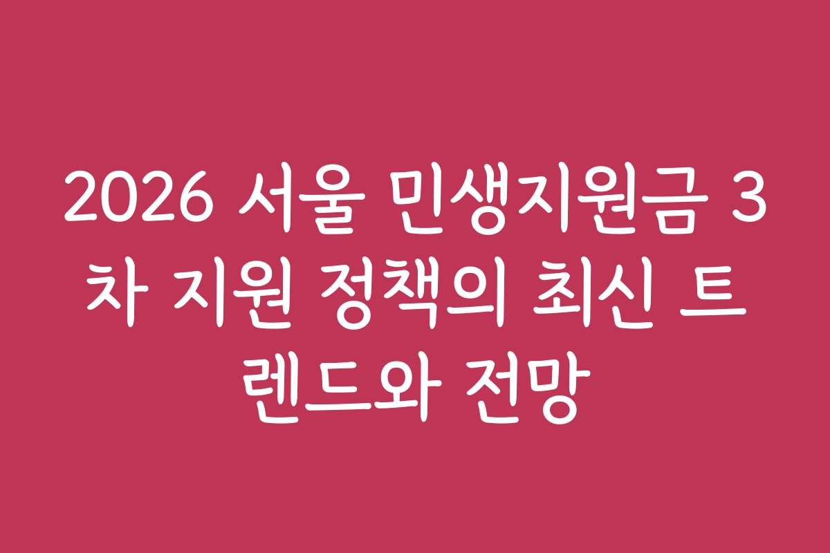 2026 서울 민생지원금 3차 지원 정책의 최신 트렌드와 전망