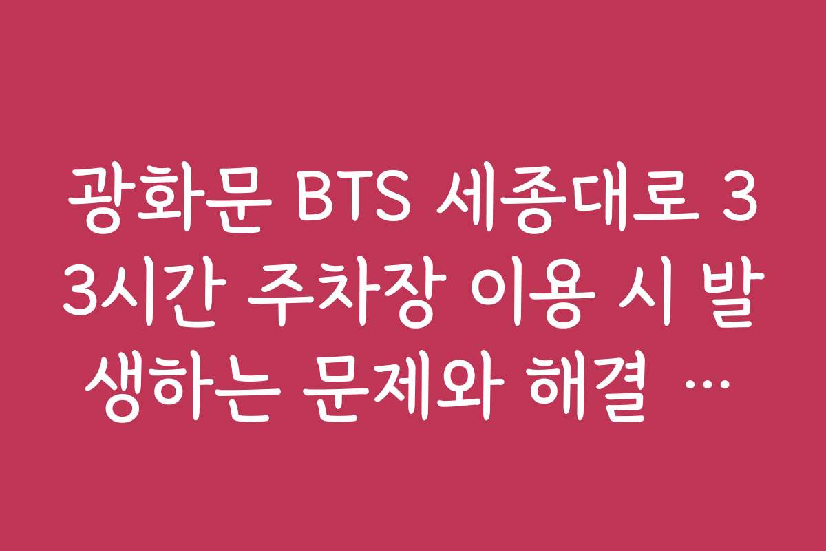 광화문 BTS 세종대로 33시간 주차장 이용 시 발생하는 문제와 해결 방안 제시