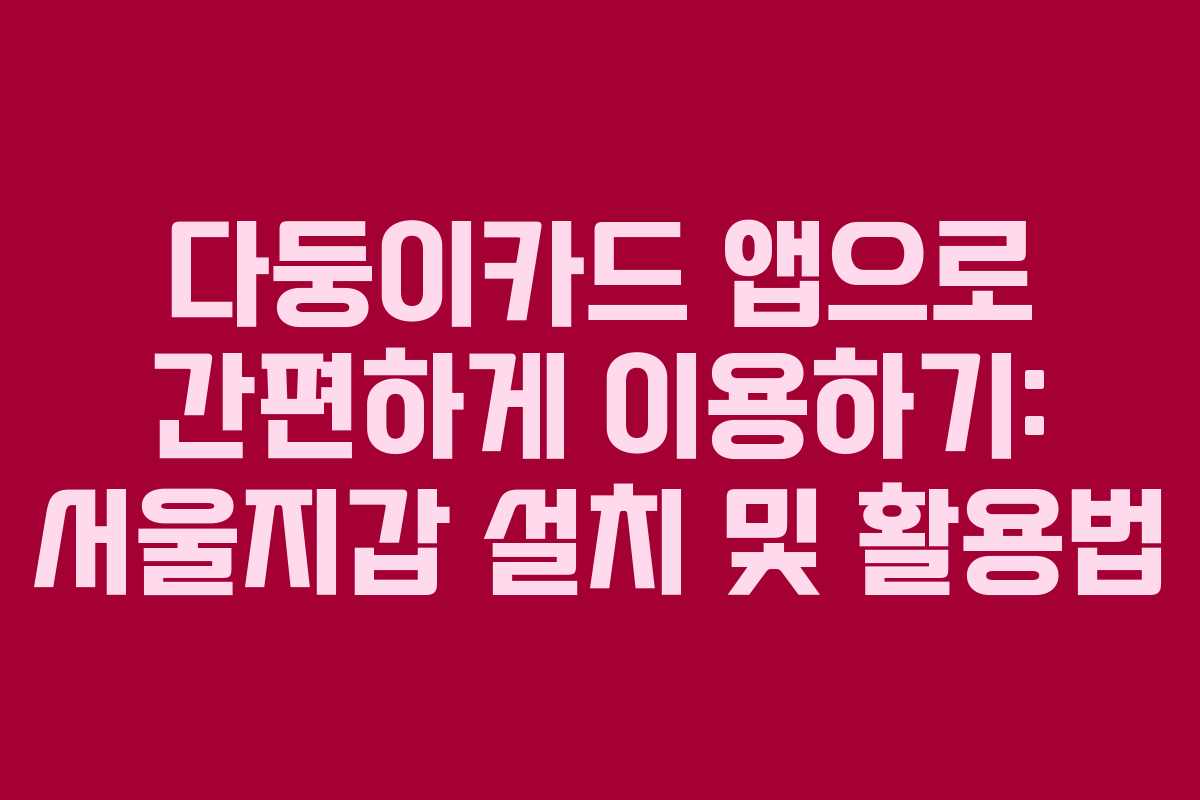 다둥이카드 앱으로 간편하게 이용하기: 서울지갑 설치 및 활용법
