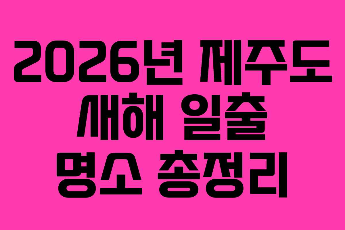 2026년 제주도 새해 일출 명소 총정리
