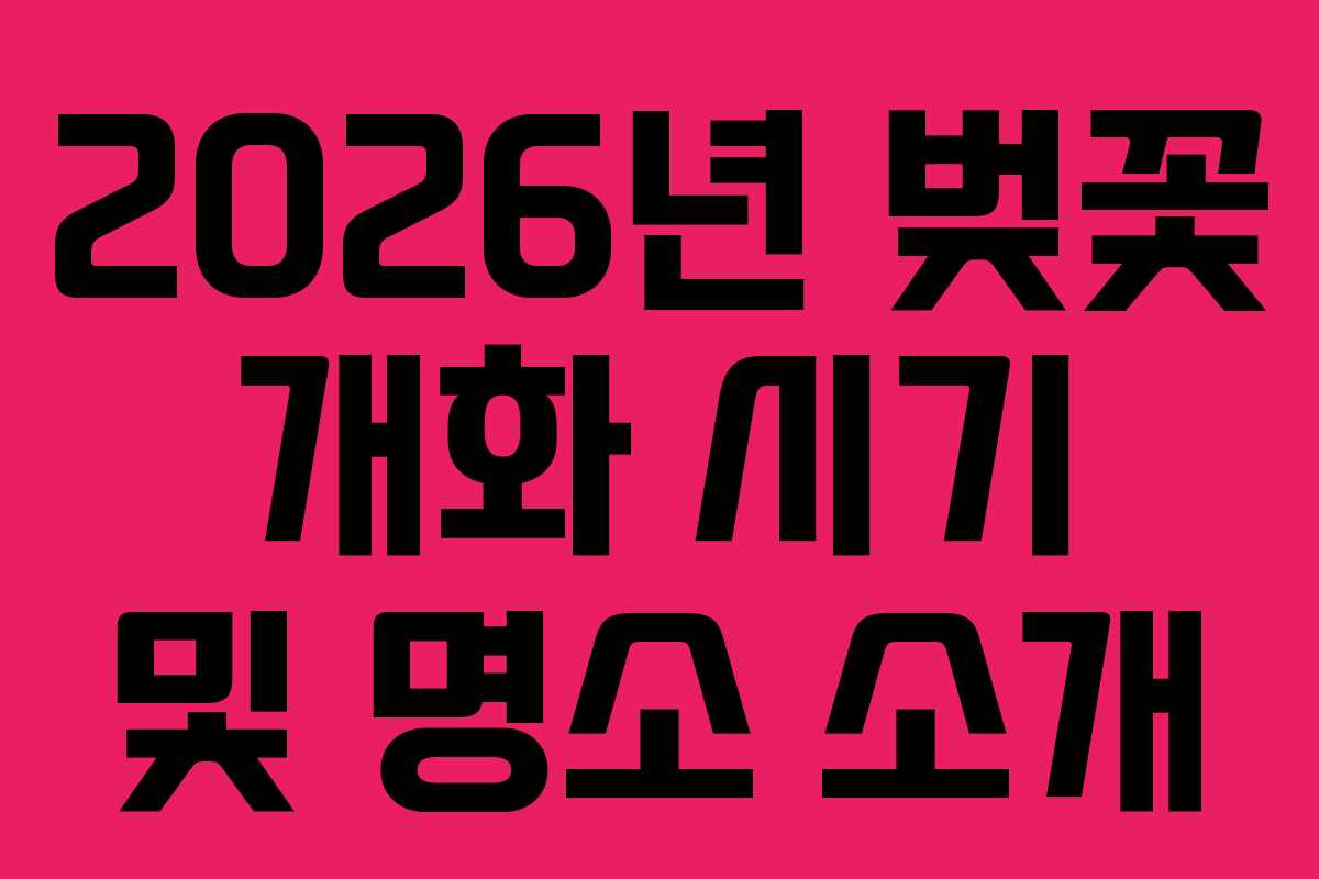 2026년 벚꽃 개화 시기 및 명소 소개