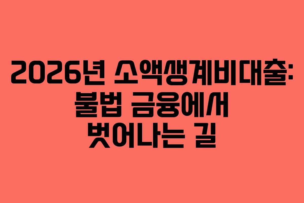 2026년 소액생계비대출: 불법 금융에서 벗어나는 길