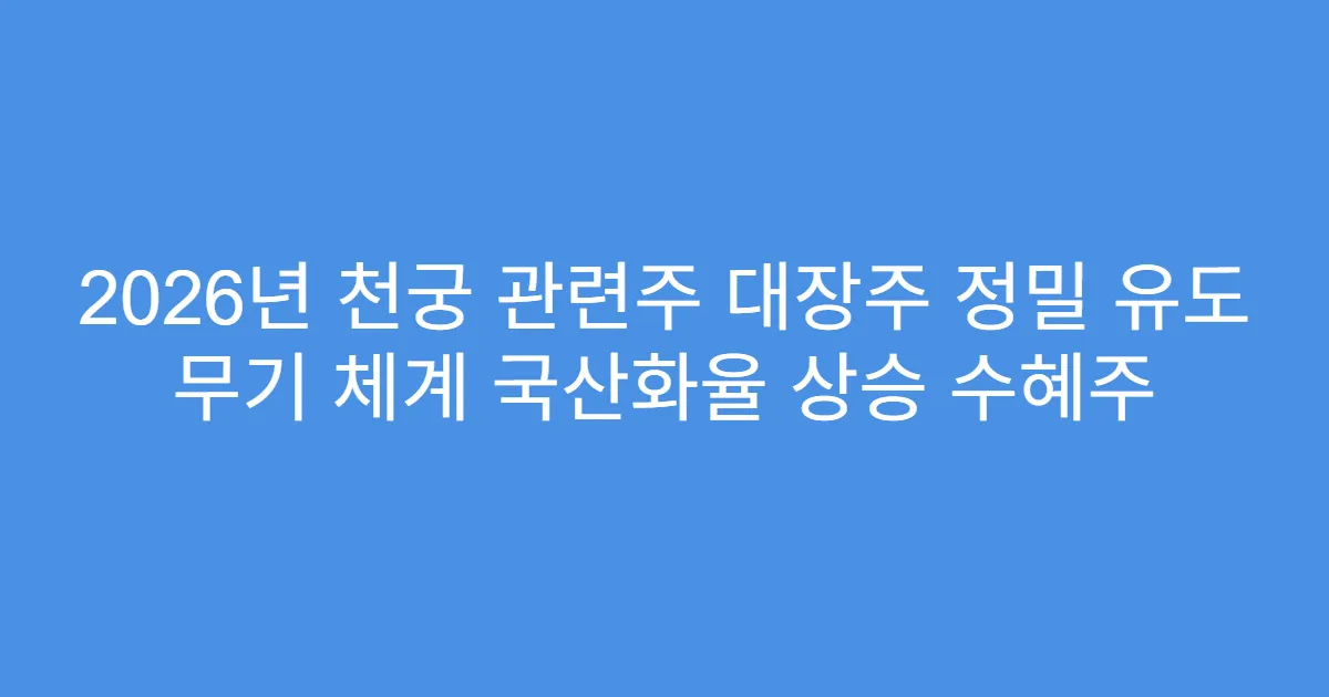 2026년 천궁 관련주 대장주 정밀 유도 무기 체계 국산화율 상승 수혜주