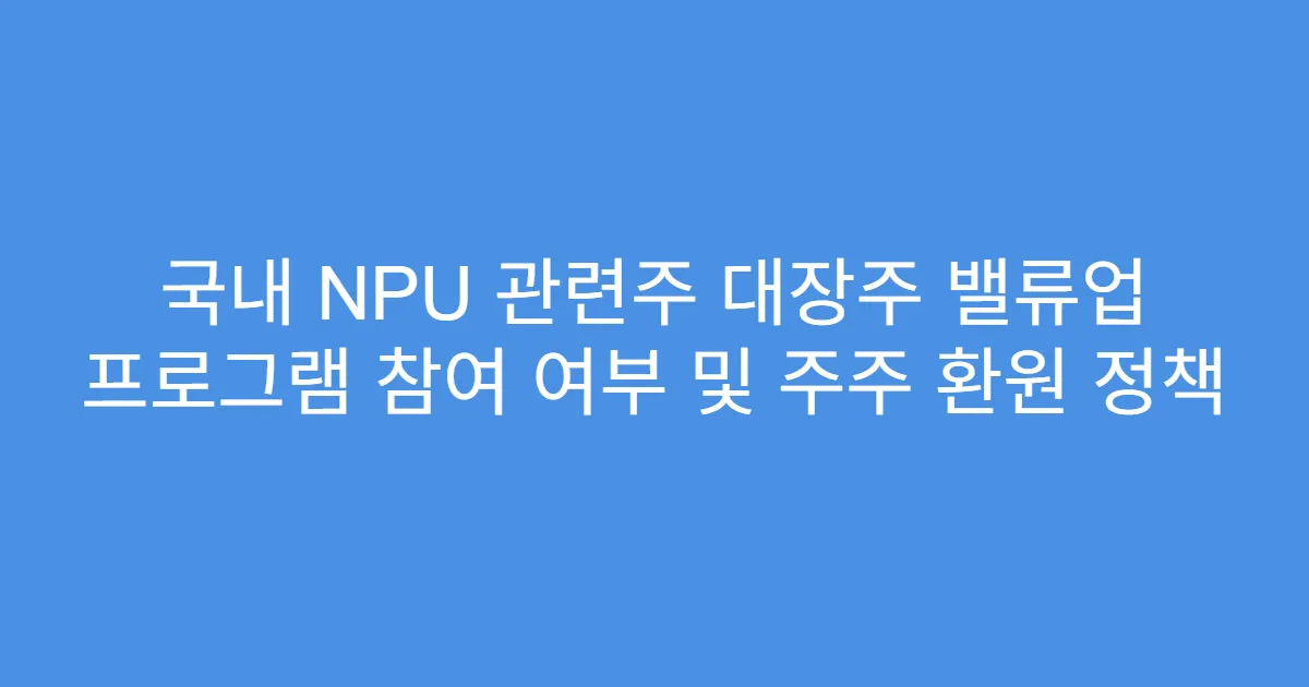 국내 NPU 관련주 대장주 밸류업 프로그램 참여 여부 및 주주 환원 정책