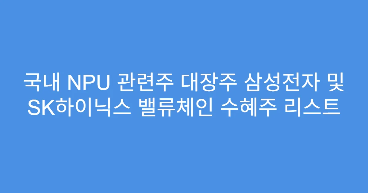 국내 NPU 관련주 대장주 삼성전자 및 SK하이닉스 밸류체인 수혜주 리스트