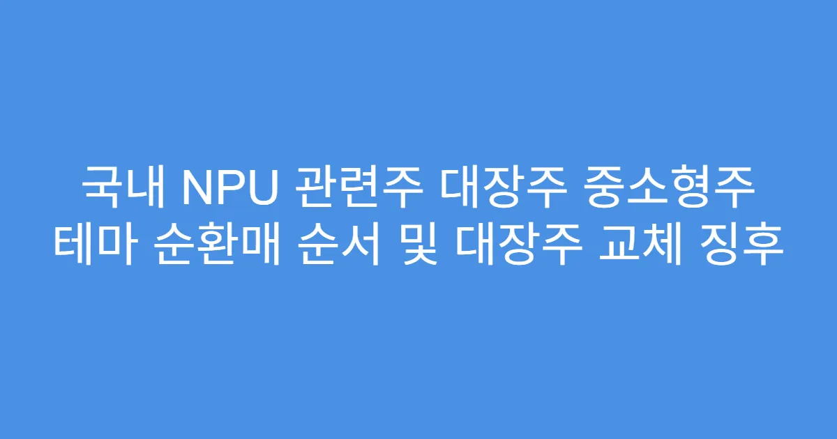 국내 NPU 관련주 대장주 중소형주 테마 순환매 순서 및 대장주 교체 징후