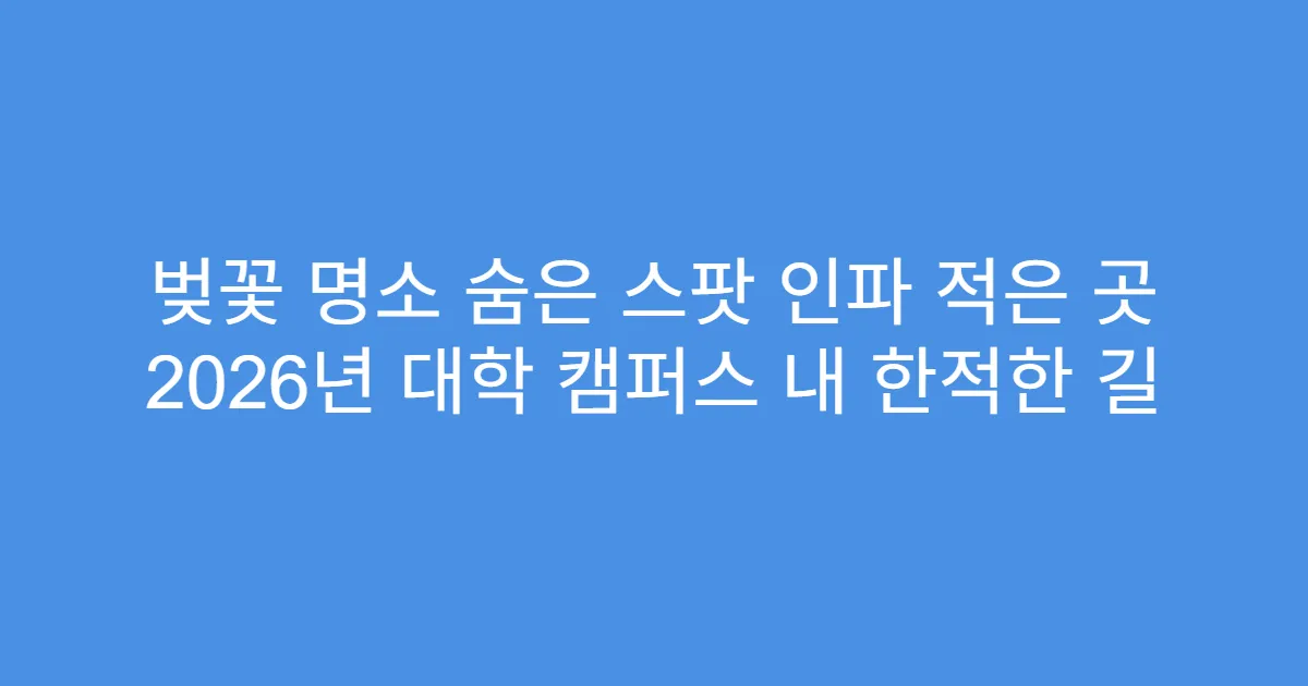 벚꽃 명소 숨은 스팟 인파 적은 곳 2026년 대학 캠퍼스 내 한적한 길
