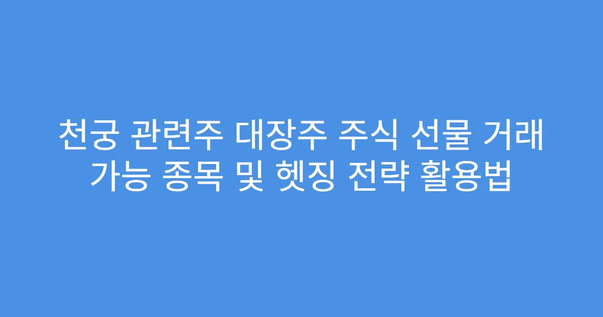천궁 관련주 대장주 주식 선물 거래 가능 종목 및 헷징 전략 활용법