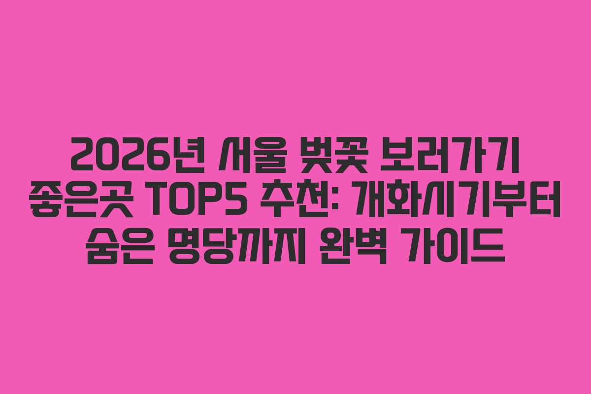 2026년 서울 벚꽃 보러가기 좋은곳 TOP5 추천: 개화시기부터 숨은 명당까지 완벽 가이드