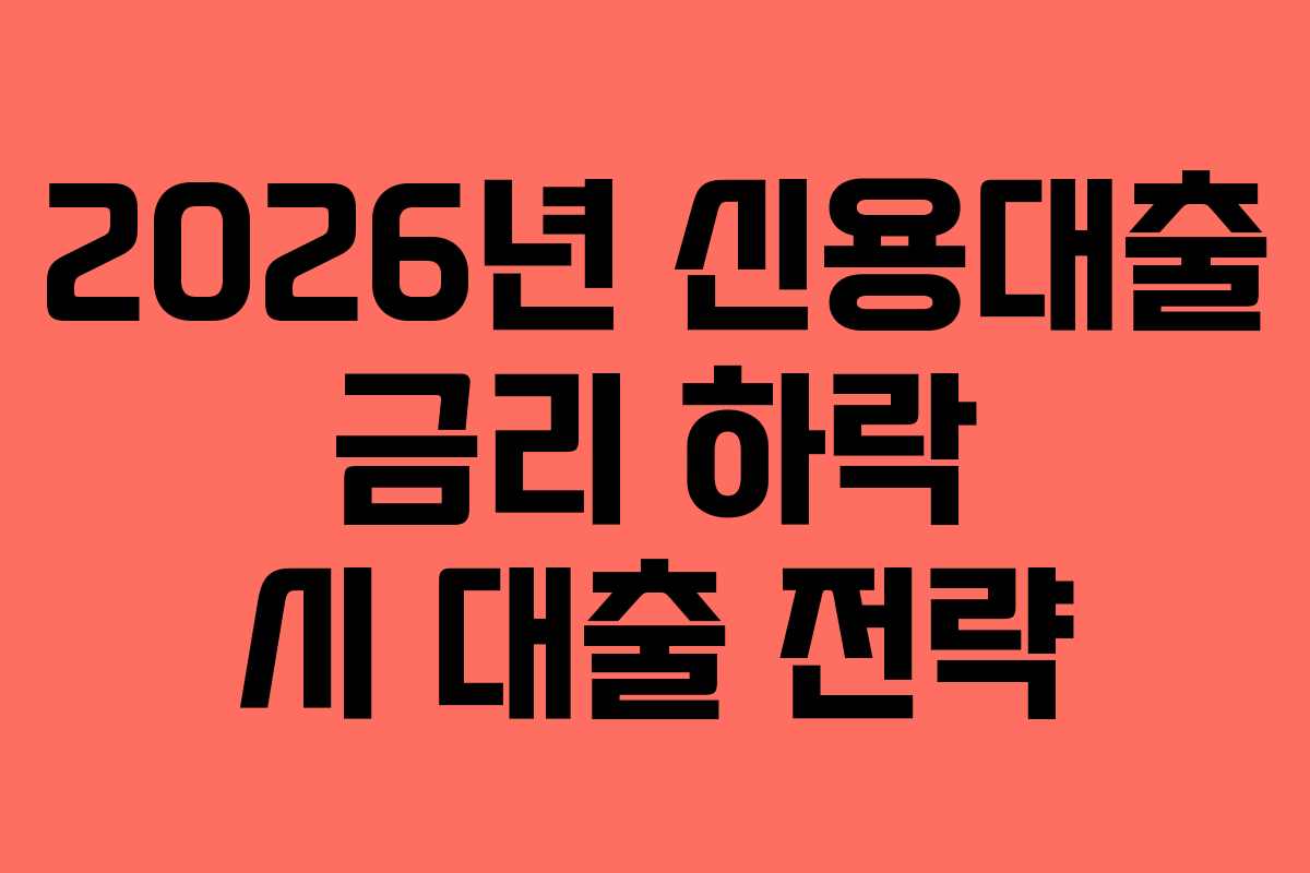 2026년 신용대출 금리 하락 시 대출 전략