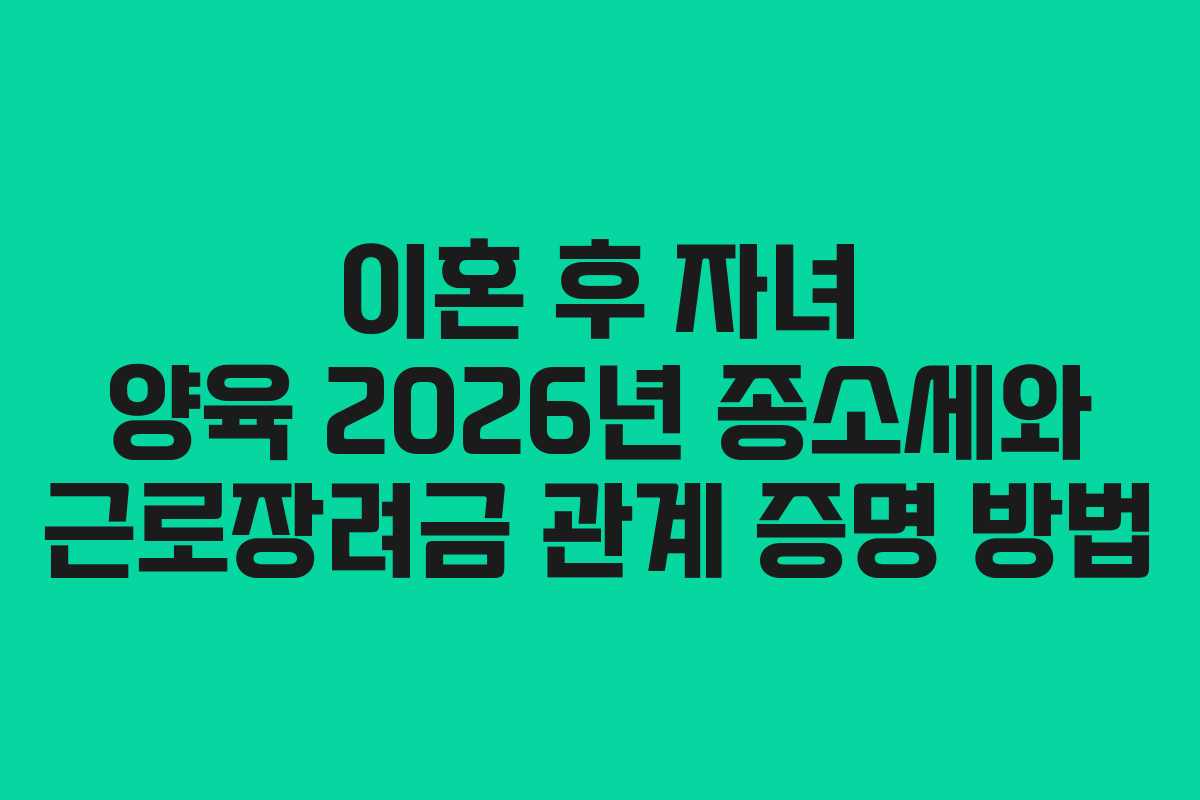 이혼 후 자녀 양육 2026년 종소세와 근로장려금 관계 증명 방법