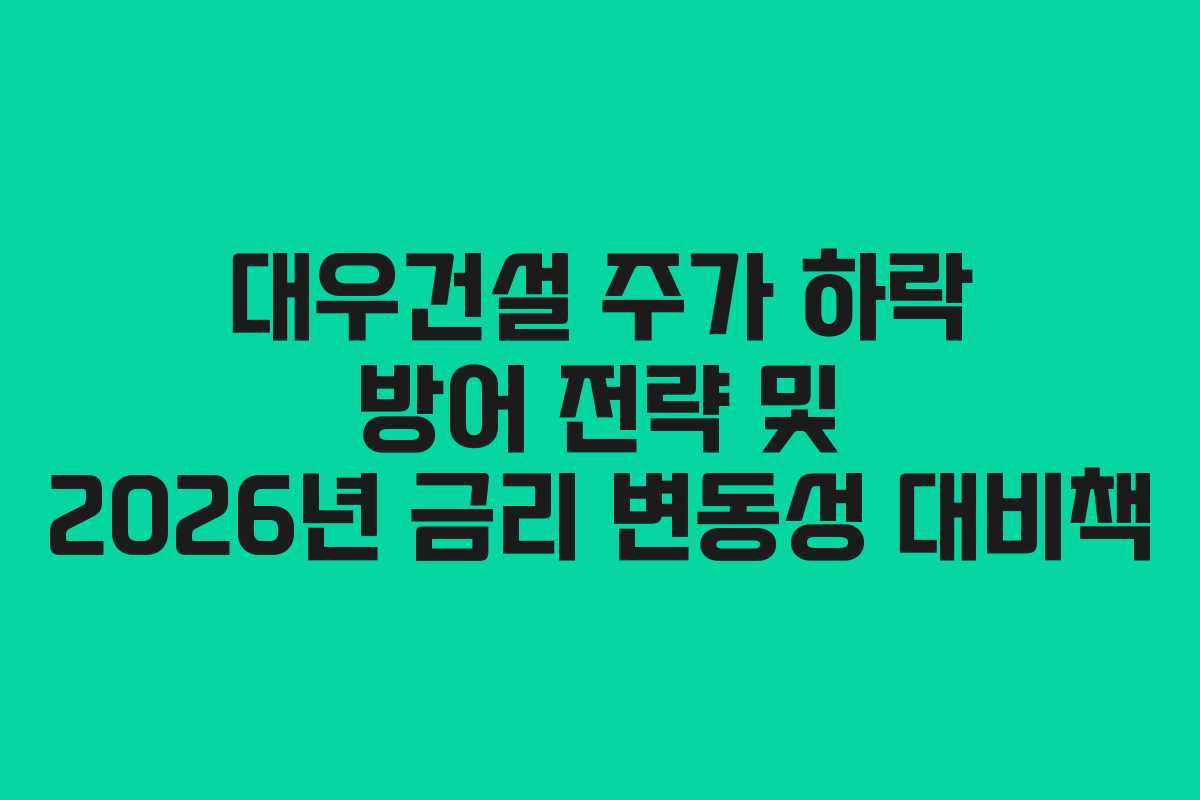 대우건설 주가 하락 방어 전략 및 2026년 금리 변동성 대비책