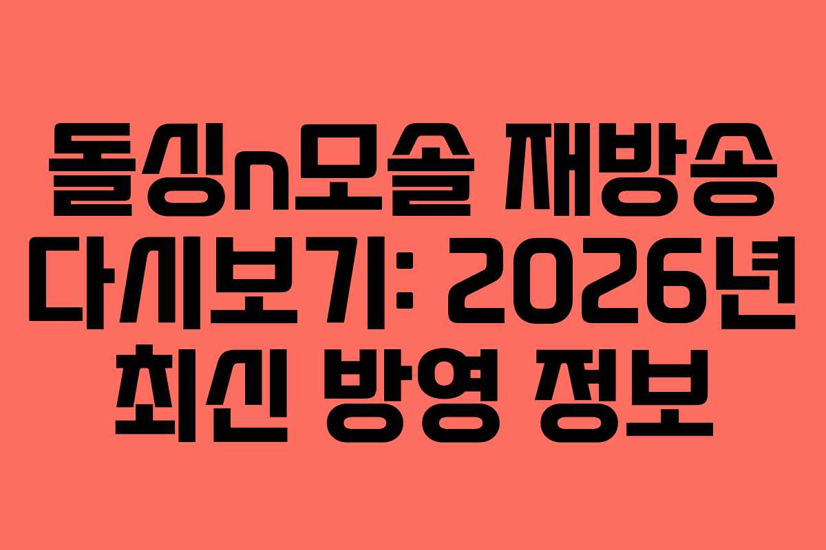 돌싱n모솔 재방송 다시보기: 2026년 최신 방영 정보