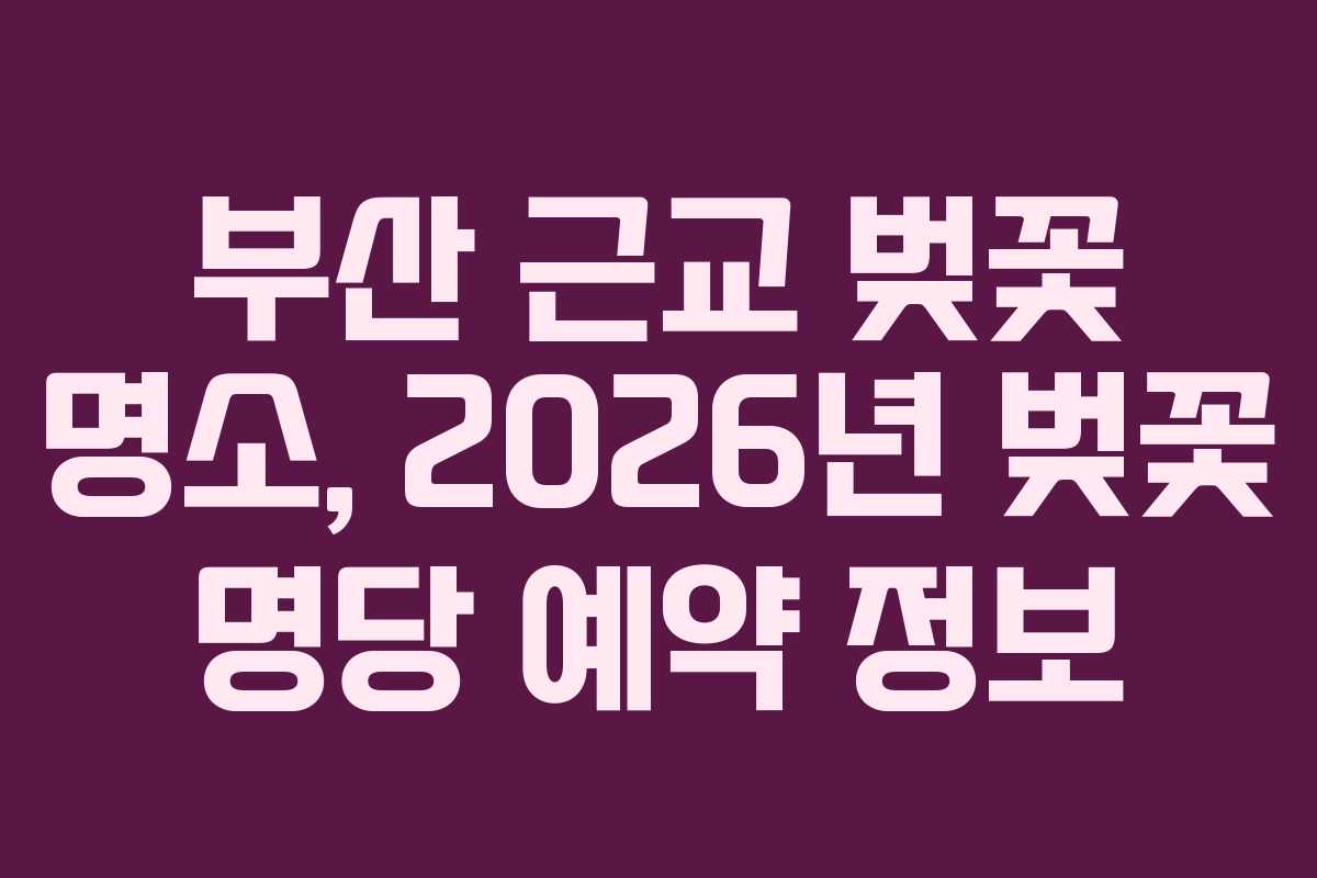 부산 근교 벚꽃 명소, 2026년 벚꽃 명당 예약 정보
