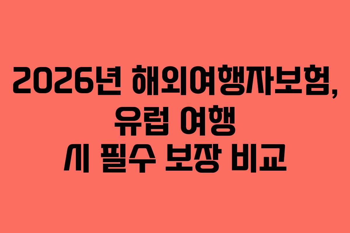 2026년 해외여행자보험, 유럽 여행 시 필수 보장 비교
