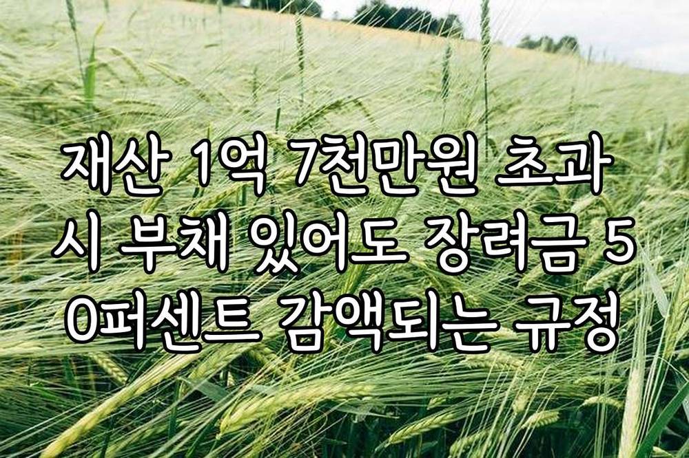 재산 1억 7천만원 초과 시 부채 있어도 장려금 50퍼센트 감액되는 규정